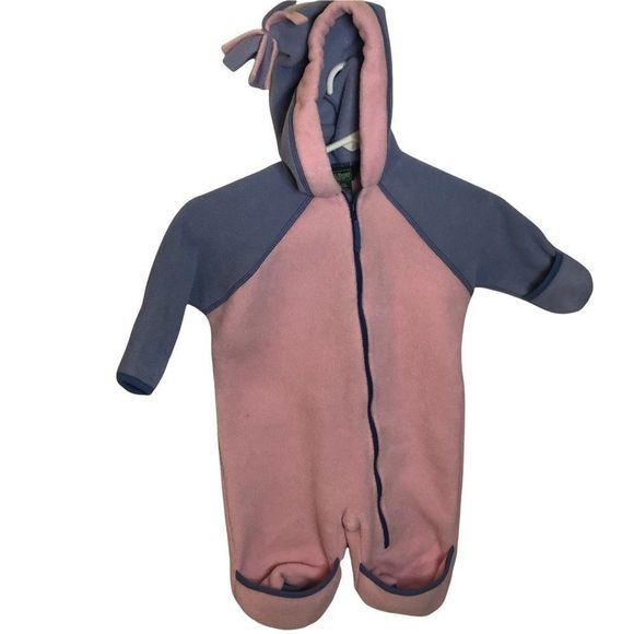 LL Bean Pink Purple Footie Snowsuit Fleece 6 12 Months